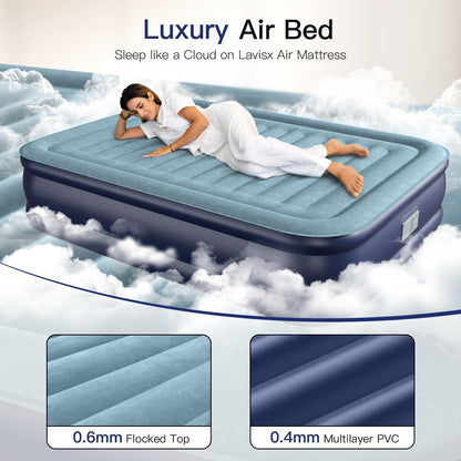 Lavisx Queen Air Mattress 18” with Built in Pump, 2 Mins High Speed Inflation Luxury Auto Stop Pump Blow Up Mattress Comfort Air Bed, Colchones Inflables