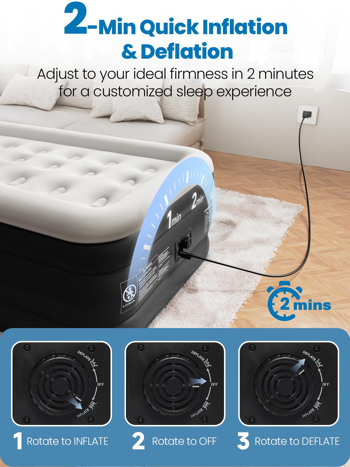 CHERIMOR Twin XL Air Mattress with Built-in Pump, 18" Raised Comfort, 80“ Length, 48Hr Leak-Proof Test, Upgraded Honeycomb Pillar Design, Supports 500 lbs, 2-Min Inflation for Home, Guests & Camping