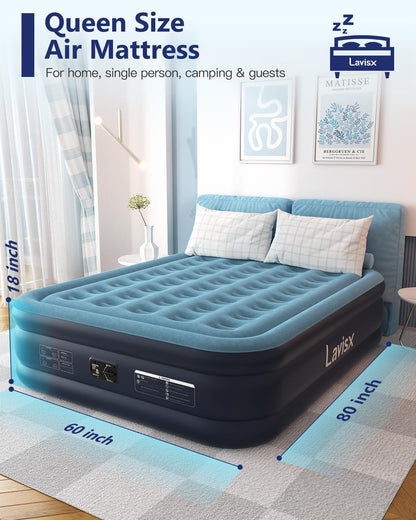 Lavisx Queen Air Mattress with Built in Pump 18" Blow Up Mattress Raised Air Bed, 3 Mins Quick Self Inflatable with Storage Bag for Guest and Home