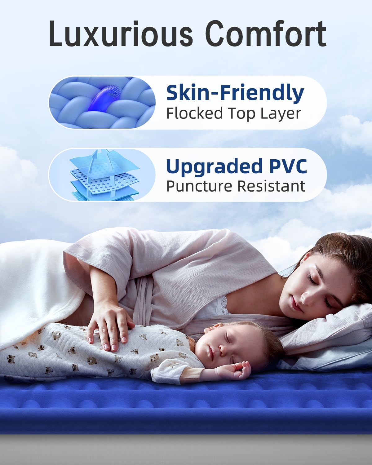 Xsleep Queen Air Mattress with Built in Pump Luxurious Comfort 18"Raised Inflatable Mattress Queen Airbed Blow Up Mattress for Home and Guests 80"*60"*18"Air Bed 3 Mins Fast Inflate/Deflate 660lbs Max