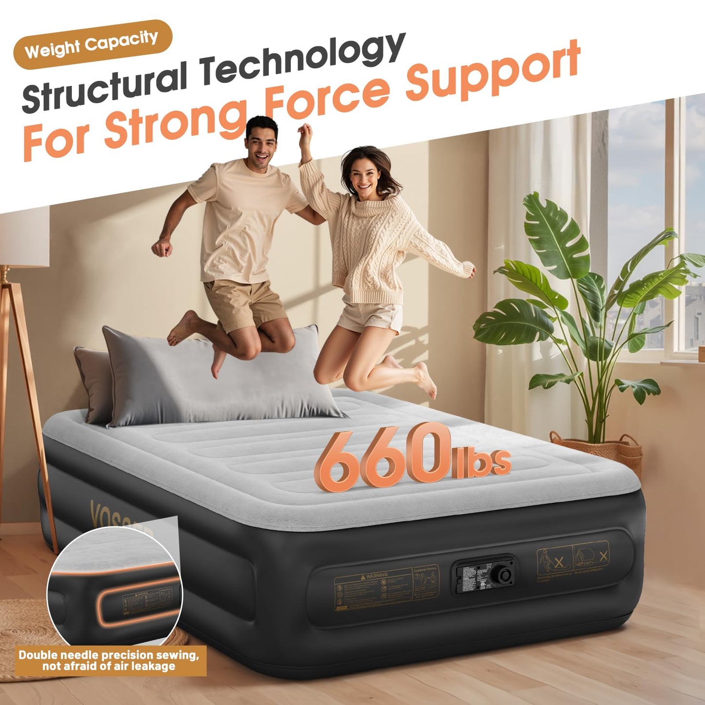 Air Mattress Full with Built in Pump,20'' Inflatable Mattress 2 Mins Self-Inflation/Deflation,Thicker Blow up Mattress Leak-Proof,Flocked Top Air Bed with Storage Bag for Home, Camping & Guests