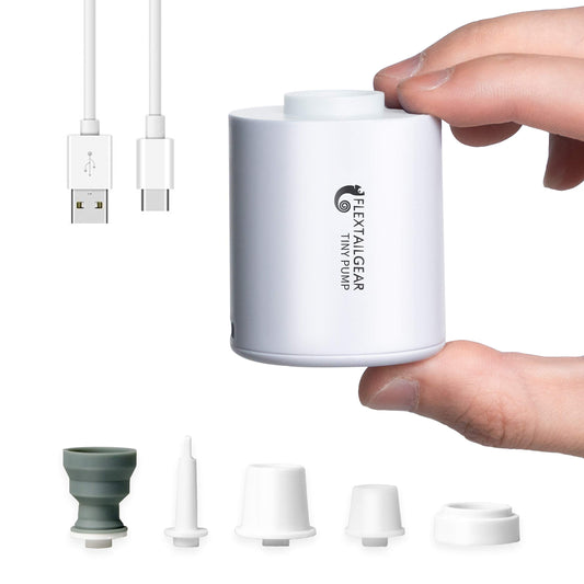 FLEXTAILGEAR Tiny Pump Portable Air Pump, Ultra-Mini with 1300mAh Battery USB Rechargeable to Inflate Deflate for Pool Floats Air Bed / Mattress Swimming Ring Vacuum Storage Bags (White)