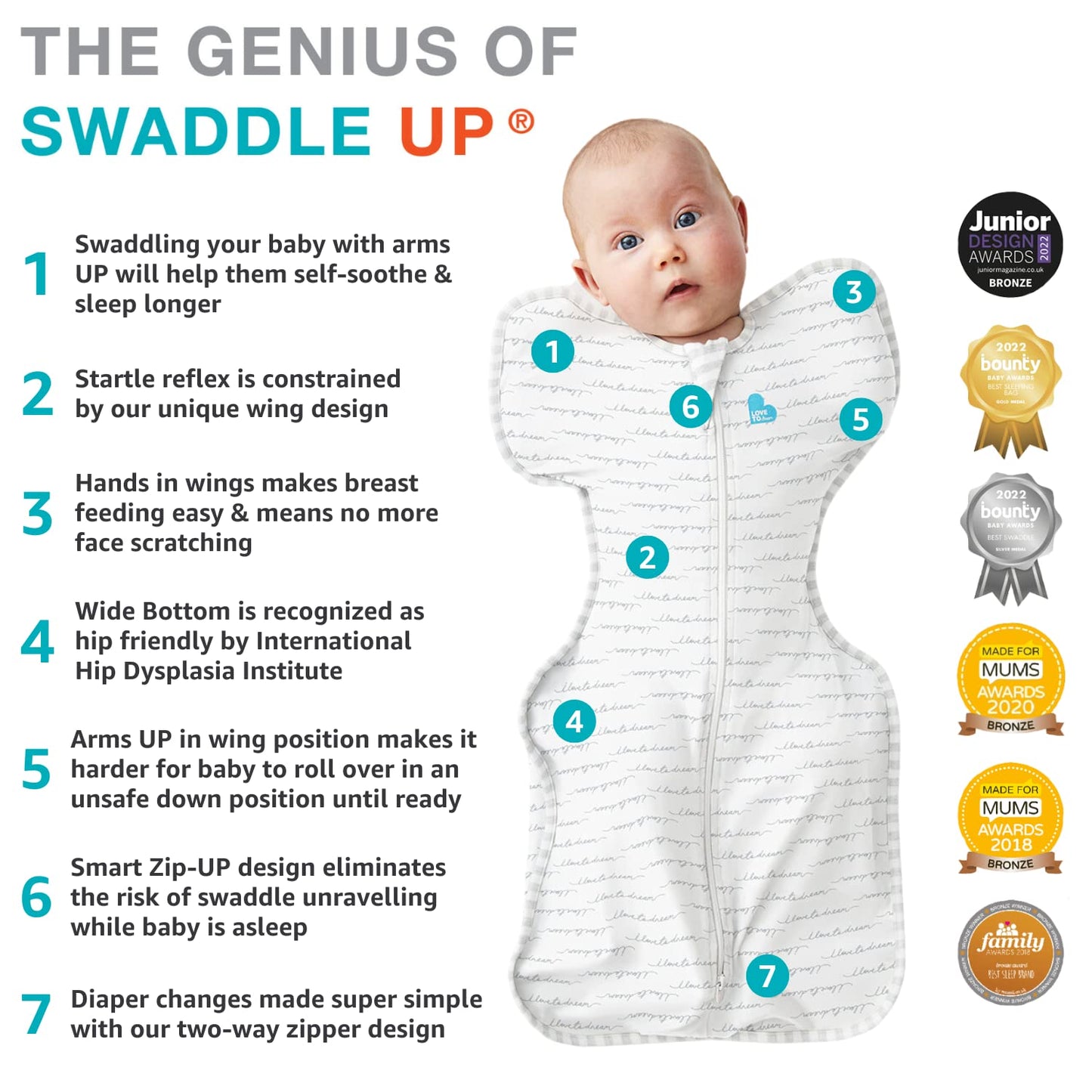 Love To Dream Swaddle UP, Gray, Newborn, 5-8.5 lbs., Dramatically better sleep, Allow baby to sleep in their preferred arms up position for self-soothing, snug fit calms startle reflex