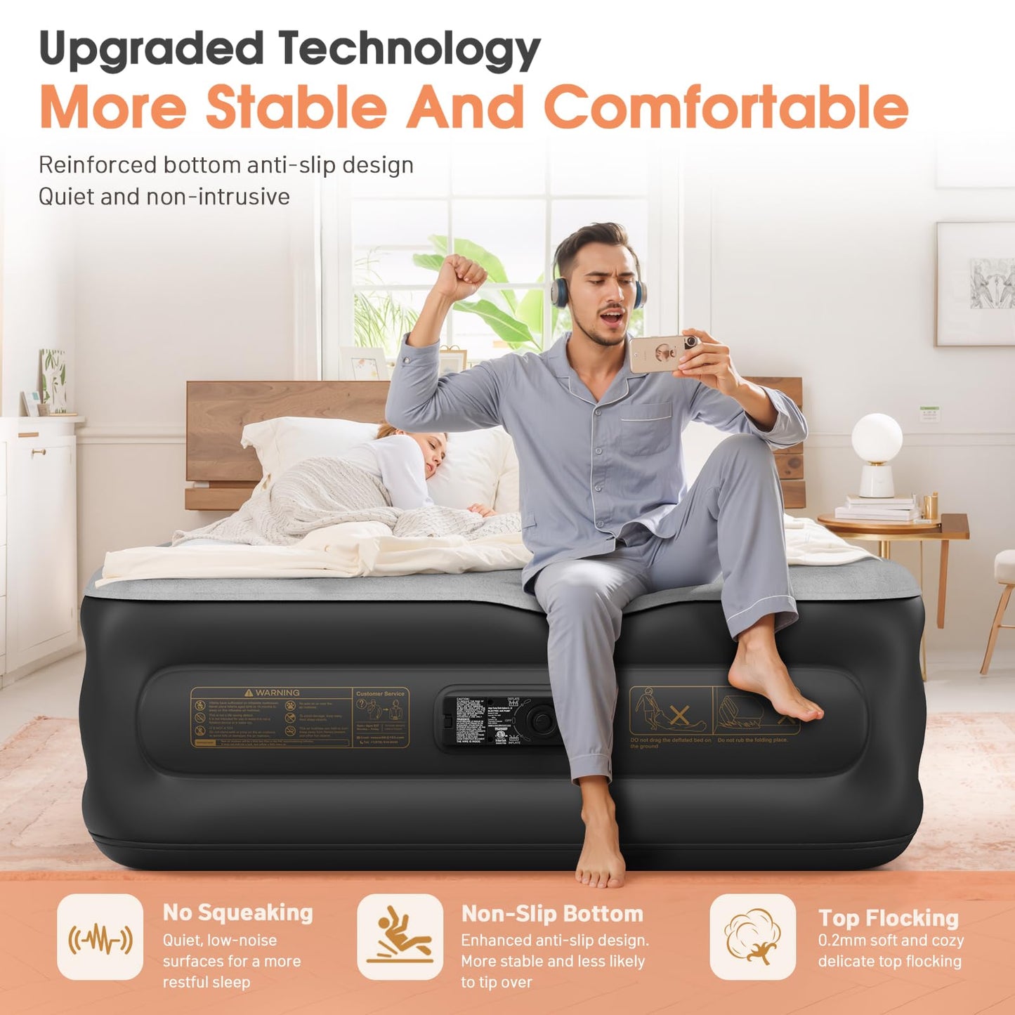 Air Mattress Full with Built in Pump,20'' Inflatable Mattress 2 Mins Self-Inflation/Deflation,Thicker Blow up Mattress Leak-Proof,Flocked Top Air Bed with Storage Bag for Home, Camping & Guests