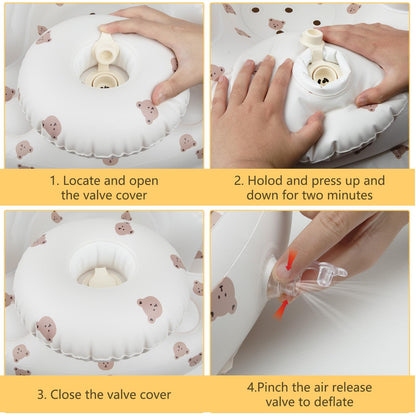 EKEPE Inflatable Baby Chair with Tray for Babies 3 Months & Up, Blow Up Baby Seat with Built in Air Pump, Sit Me Up Floor Baby Seats for Infants for Sitting Up - Bear Head with Tray