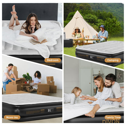 DIVON Air Mattress Queen with Built in Pump,Blow Up Mattress with Wave Pattern in 3 Mins,15’’High Quick Inflatable Mattress Queen,Air Bed for Home&Camping,660lbs