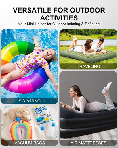 Portable Pool Inflatable Air Pump - 5kPa Upgrade Electric Camping Travel Vacuum Mini Inflator Pump for Inflatables - Battery Mattress Bed Small Float Pump - Tiny Rechargeable Pumps for Storage Bags