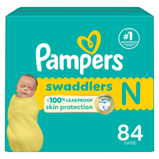 Pampers Baby Diapers - Swaddlers - Size 0, 84 Count, Ultra Absorbent Disposable Newborn Diaper
