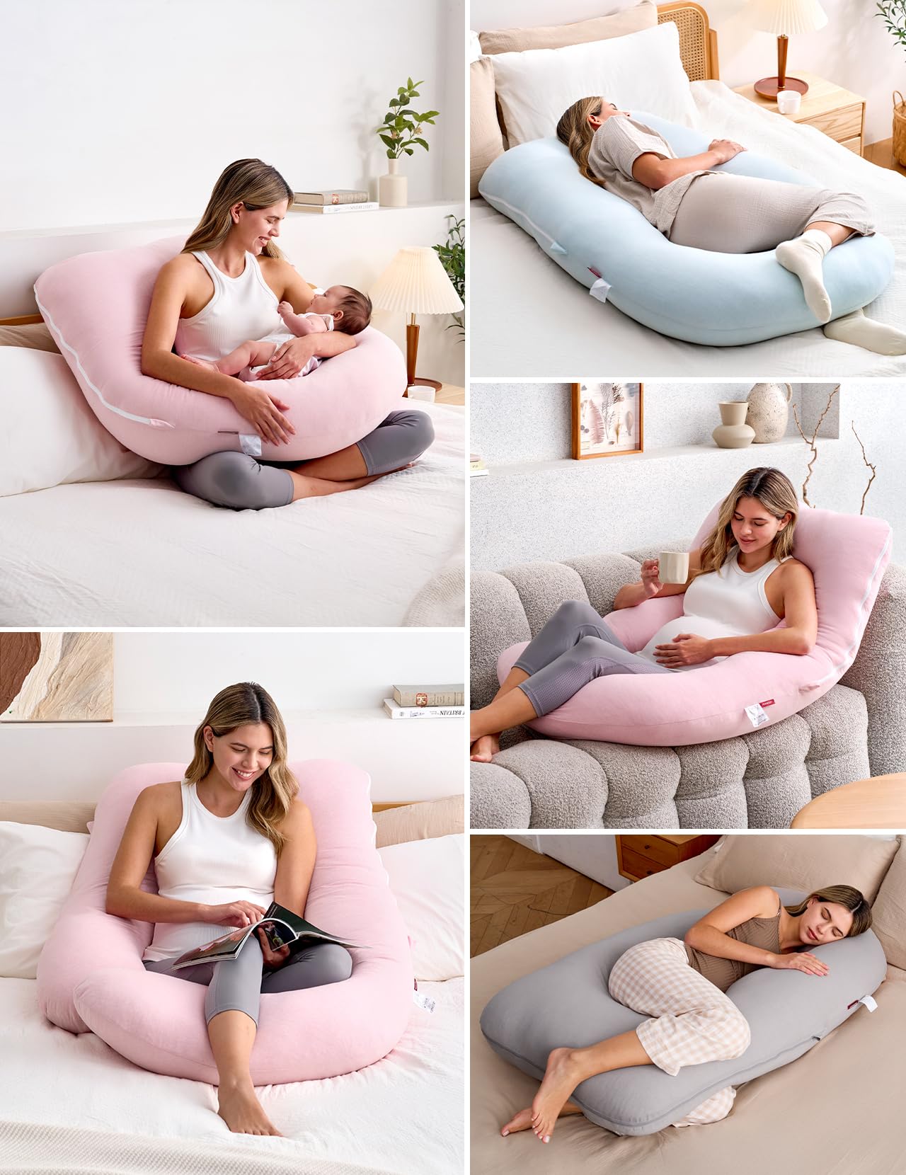Momcozy Pregnancy Pillows for Sleeping, U Shaped Full Body Maternity Pillow for Side Sleeping - Support for Back, Legs, Belly, HIPS, 57 Inch, Pink