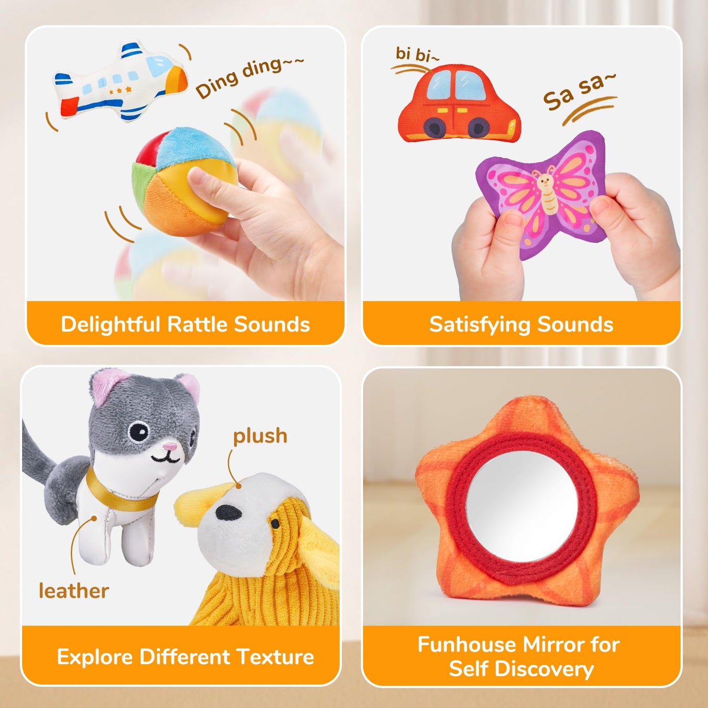 JoyCat Baby Toys 6-12 Months - Mystery Soft Box with 10 Sensory Objects, Rattle, Crinkle Paper, Mirror - What's Inside Box Infant Gifts, Soft Busy Toys 1-2 - Baby Birthday Gifts Boy Girl Chirstmas