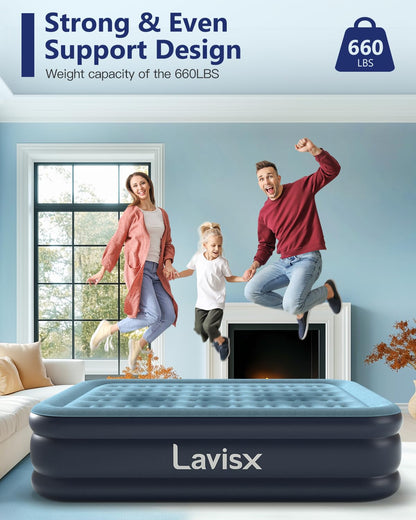 Lavisx Queen Air Mattress with Built in Pump 16" Blow Up Mattress Raised Air Bed, 3 Mins Quick Self Inflatable with Storage Bag for Guest and Home