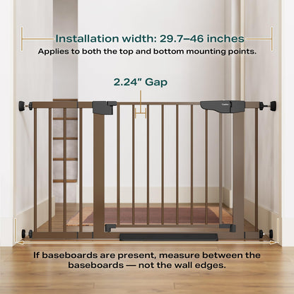 Cumbor 29.7-46" Baby Gate for Stairs, Mom's Choice Awards Winner-Auto Close Dog Gate for the House, Easy Install Pressure Mounted Pet Gates for Doorways, Easy Walk Thru Wide Safety Gate for Dog, Brown