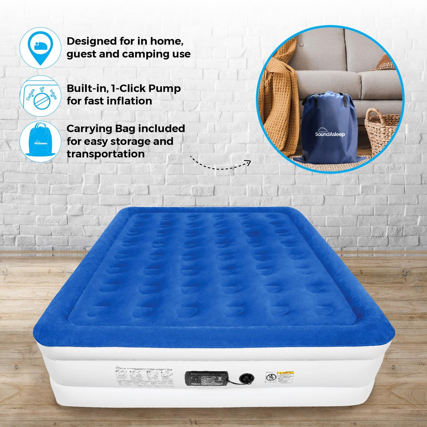 SoundAsleep Products Dream Series Luxury Air Mattress, ComfortCoil Technology, Built-in High Capacity Pump for Home, Camping- Double Height, Adjustable, Inflatable Blow Up, Portable (King Size)