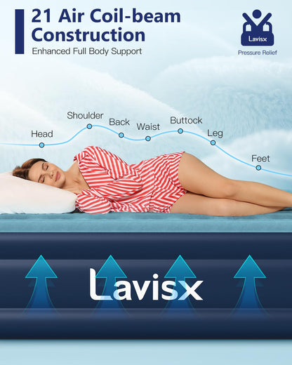 Lavisx Twin Air Mattress with Built in Pump 16" Blow Up Mattress Raised Air Bed, 3 Mins Quick Self Inflatable with Storage Bag for Guest and Home