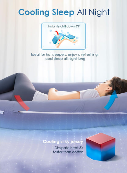 QUEEN ROSE Pregnancy Pillow, U Shaped Full Body Pillows for Sleeping Support, 55 Inch Maternity Pillow for Pregnant Women with Cooling Silky Cover, Blue