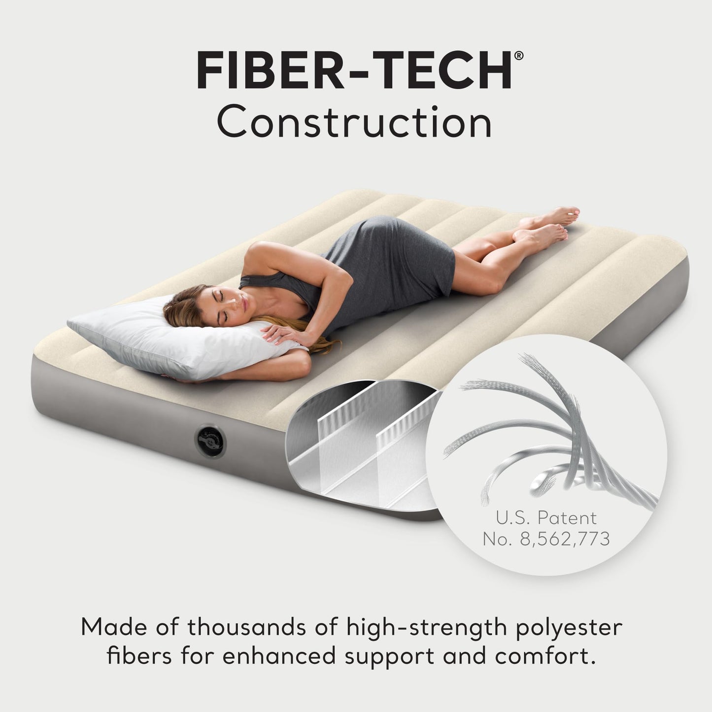 Intex 64102E Dura-Beam Standard Single-High Air Mattress: Fiber-Tech – Full Size – 10in Bed Height – 600lb Weight Capacity – Pump Sold Separately
