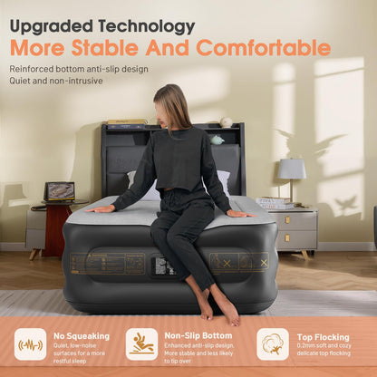 VOSSER Twin Air Mattress with Built in Pump,18''Inflatable Mattress 2 Mins Self-Inflation/Deflation,XL-Long Blow up Mattress Thicker,Flocked Top Air Bed with Storage Bag for Home, Camping & Guests