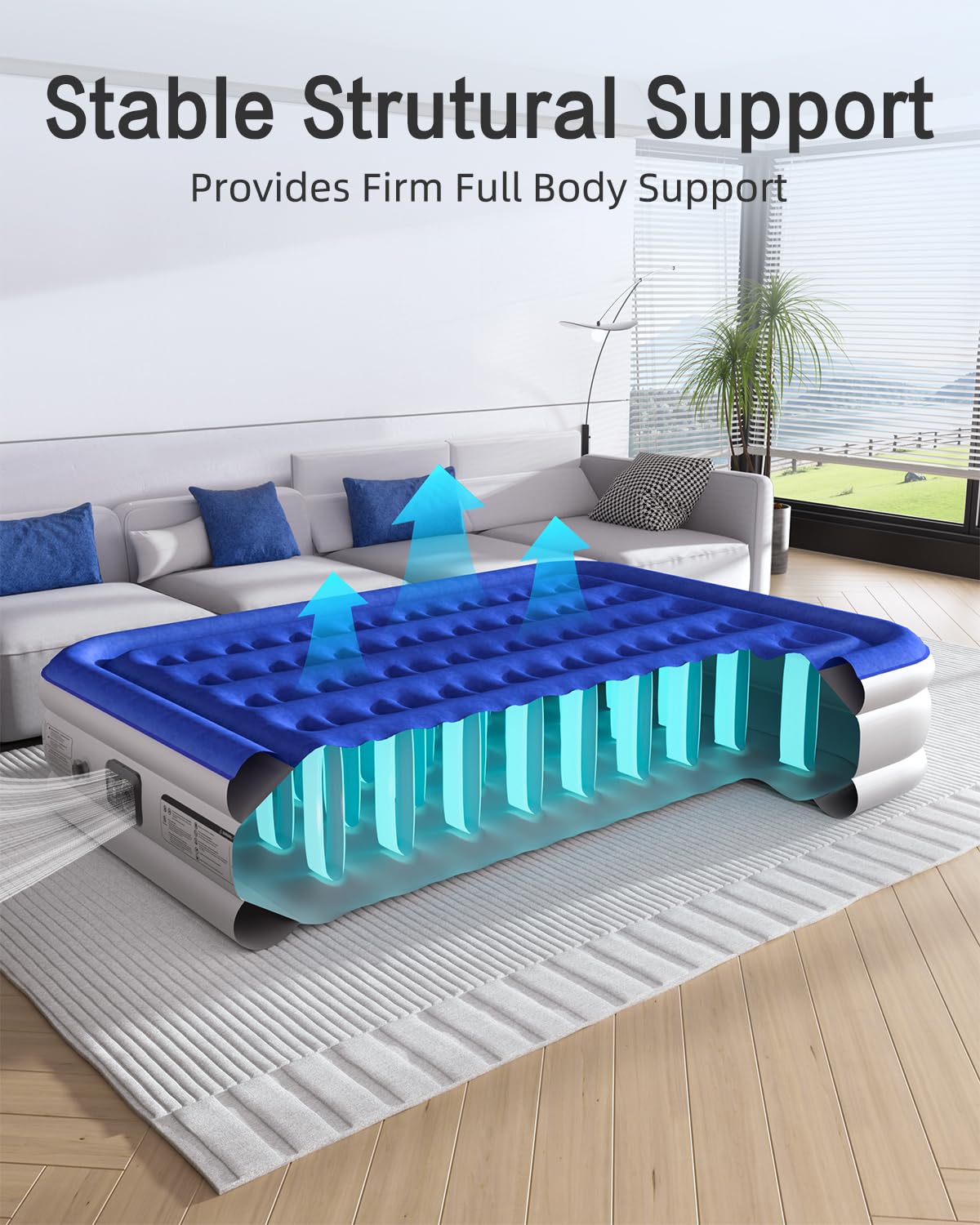 Xsleep Queen Air Mattress with Built in Pump Luxurious Comfort 16" Raised Inflatable Mattress Queen Airbed Blow Up Mattress for Home Guests 80"*60"*16" Air Bed 3 Mins Fast Inflate/Deflate 660 lbs Max