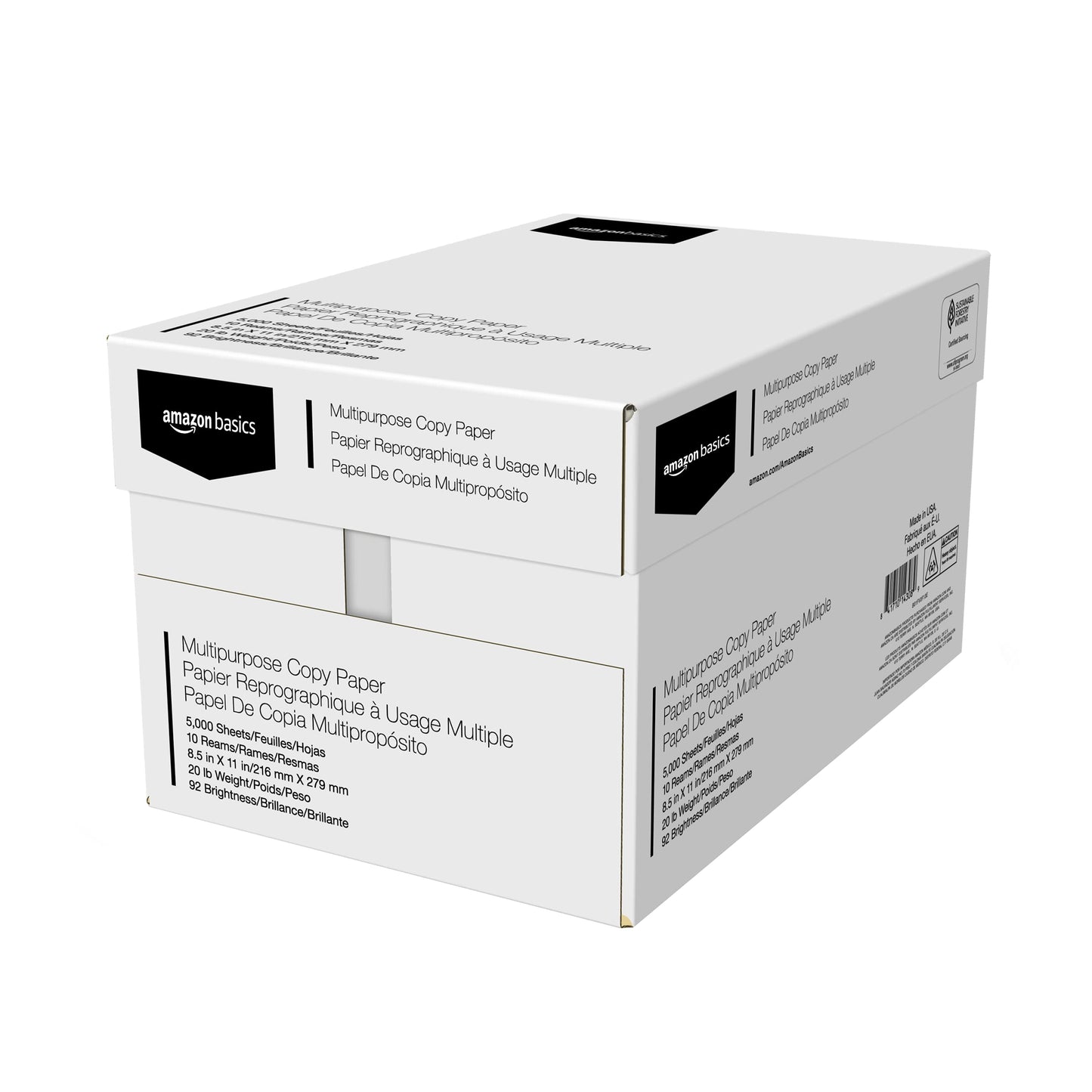 Amazon Basics Multipurpose Copy Printer Paper, 20 lb, 92 Bright, 8.5" x 11" Letter Size, White, 10 Reams, 5000 Sheets