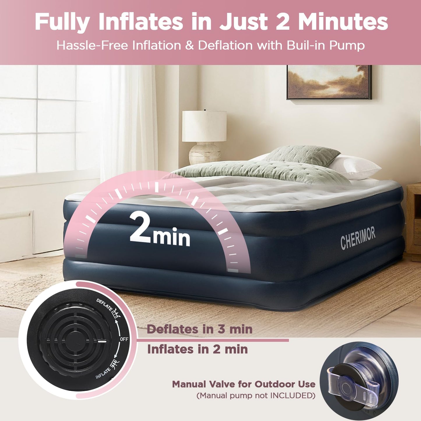 Twin XL Air Mattress with Built-in Pump, 18" Raised Comfort, 80“ Length, 48Hr Leak-Proof Test, Upgraded Honeycomb Pillar Design, Supports 500 lbs, 2-Min Inflation for Home, Guests & Camping