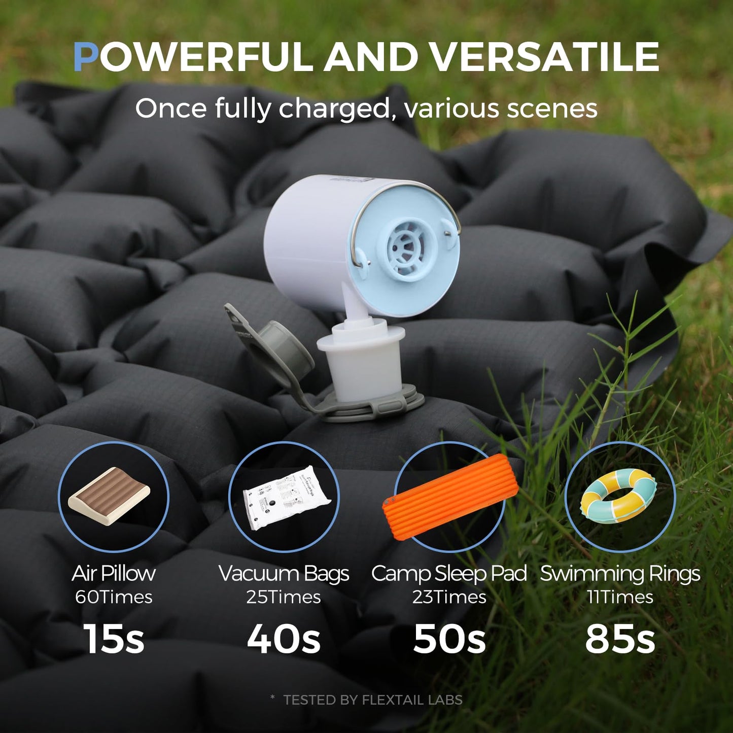 FLEXTAILGEAR Air Pump for Inflatables,Tiny Pump Portable Air Pump,Ultra-Mini Pump with 1300mAh Rechargeable Battery to Inflate Deflate for Pool Floats Air Mattress Vacuum Storage Bags (Blue)