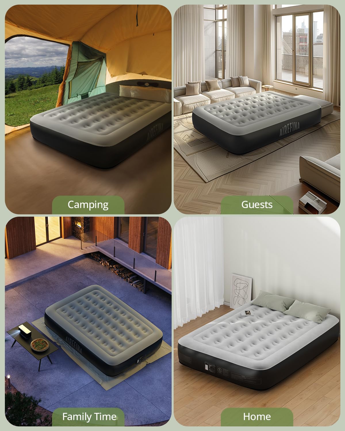 Airefina Queen Air Mattress with Built-in Pump 13", Comfort Blow up Mattress in 3 Mins Inflation/Deflation, Queen Size Inflatable Bed with Flocked Top for Camping, Home, Guest, Portable 80x60x13in