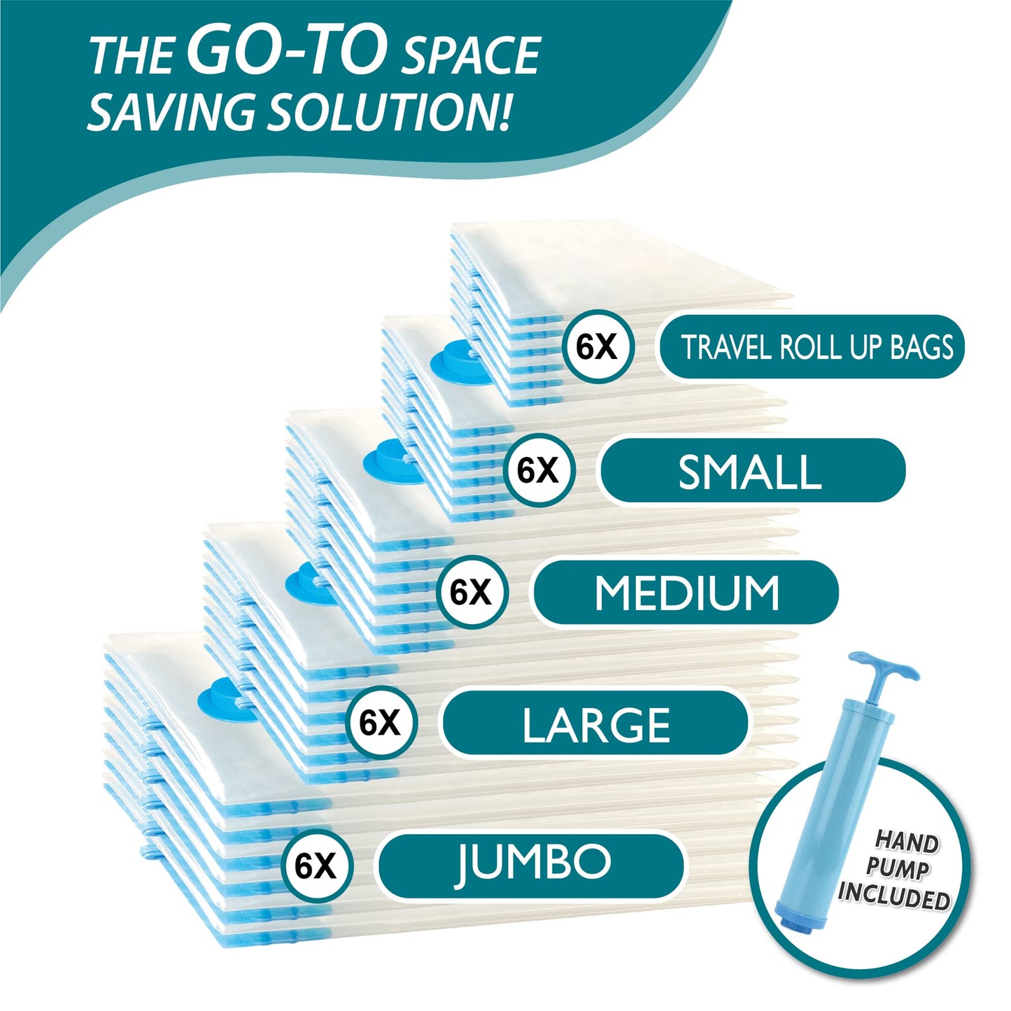 30 Pack Vacuum Storage Bags, Space Saver Vacuum Storage Bags, Vacuum Seal Bags for Clothing, Clothes, Comforters and Blankets, Hand Pump Included