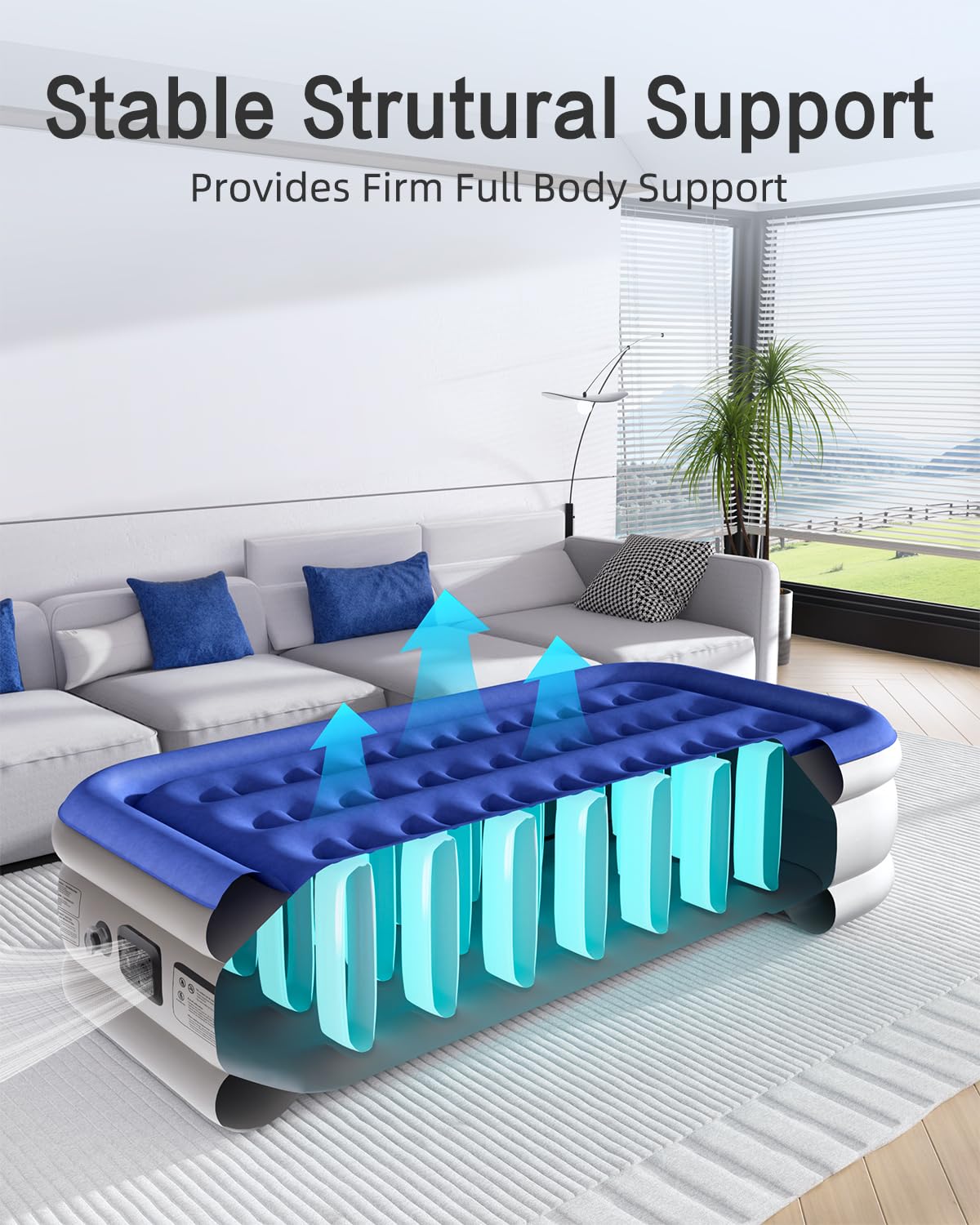 Xsleep Twin Air Mattress with Built in Pump Luxurious Comfort 16" Raised Inflatable Mattress Twin Airbed Blow Up Mattress for Home and Guests 75"*39"*16"Air Bed 2 Mins Fast Inflate/Deflate 330 lbs Max
