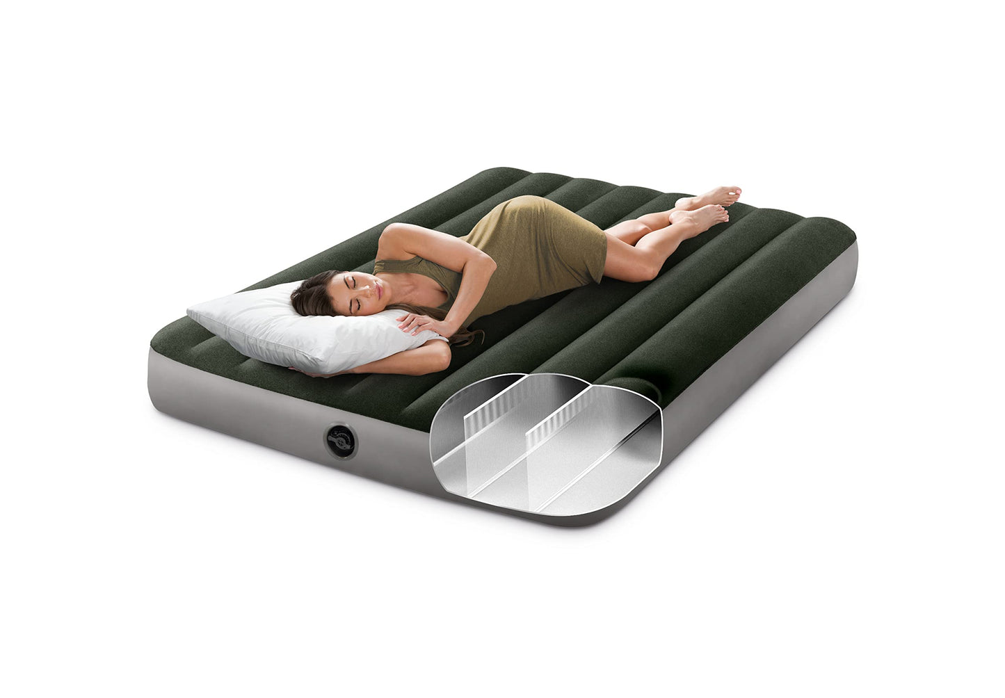 Intex 64778E Dura-Beam Standard Prestige Air Mattress: Fiber-Tech – Full Size – Hand-Held Battery Pump – 10in Bed Height – 600lb Weight Capacity