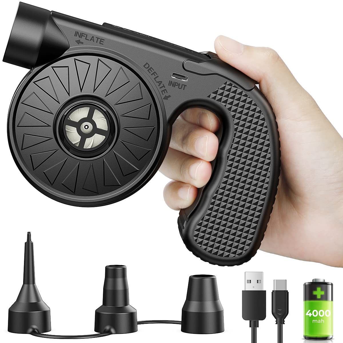 Dr.meter Portable Electric Air Mattress Pump, Rechargeable 4000mAh Battery Air Pump - Quick-Fill Air Inflator Deflator for Outdoor Camping Inflatable Bed Pool Boat Float Raft Swimming Rings Snow Tube