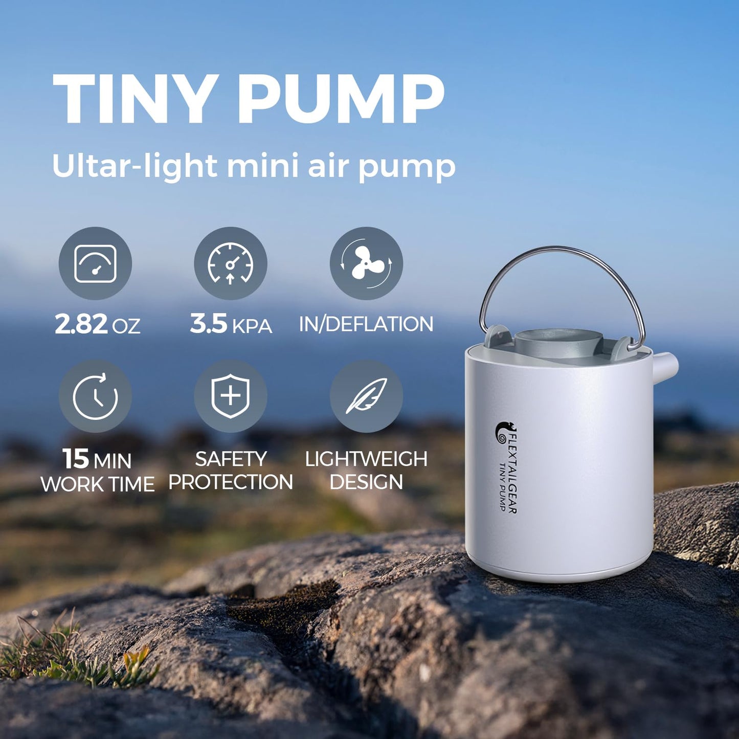 FLEXTAILGEAR Tiny Portable Ultra-Mini Air Pump with 1300mAh Battery USB Rechargeable to Inflate Deflate for Pool Floats Air Bed Mattress Swimming Ring Vacuum Storage Bags (Grey)