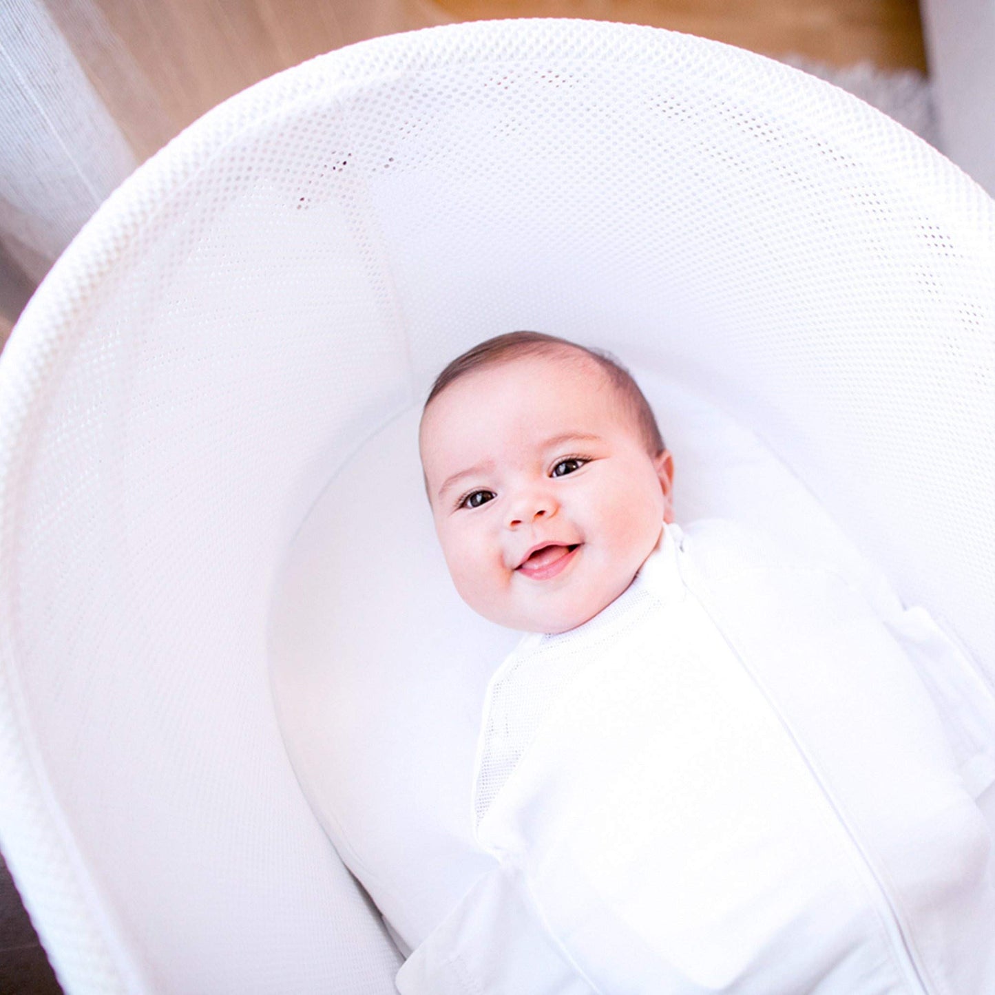 Happiest Baby SNOO Sleep Sack - 100% Organic Cotton Baby Swaddle Blanket - Doctor Designed Promotes Healthy Hip Development (White, Medium)