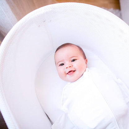Happiest Baby SNOO Sleep Sack - 100% Organic Cotton Baby Swaddle Blanket - Doctor Designed Promotes Healthy Hip Development (White, Medium)