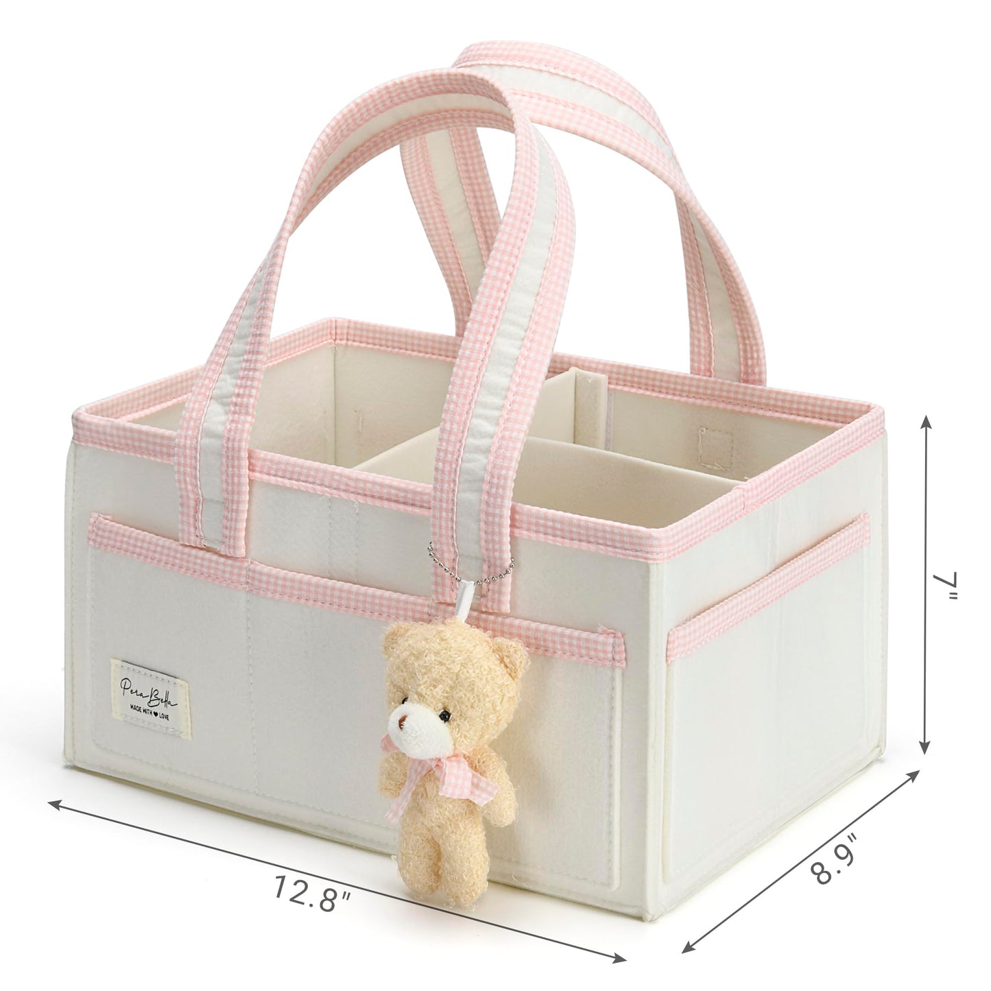 PeraBella Diaper Caddy Organizer with Handle, Baby Shower Gifts Basket Bag, Registry Search Must Haves Items, Nursery Storage Organizer for Newborn Girl Boy, Baby Bag Essentials, Car Diaper Caddy Cart