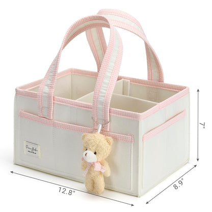 PeraBella Diaper Caddy Organizer with Handle, Baby Shower Gifts Basket Bag, Registry Search Must Haves Items, Nursery Storage Organizer for Newborn Girl Boy, Baby Bag Essentials, Car Diaper Caddy Cart