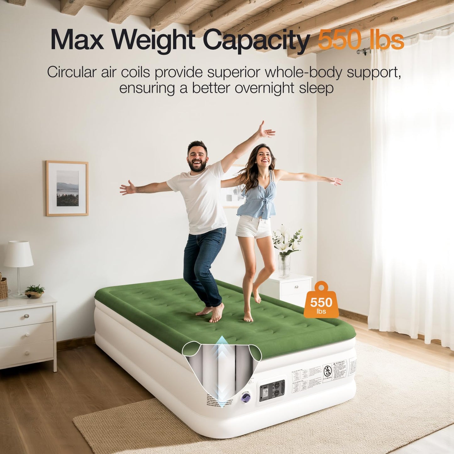 Zearna Air Mattress with Built in Pump - Upgraded Twin Blow Up Mattress, 2 Mins Quick Self Inflatable with Double Air Chamber,18"/550lbs Max, Strong Support, for Camping,Home,Guests,Portable Travel