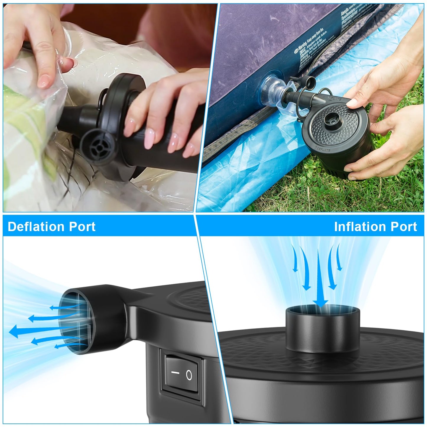 AGPTEK Rechargeable Air Pump, Electric Air Pump 4000mAh Battery Quick-Fill Inflator & Deflator with 3 Nozzles, Lightweight & Portable Perfect for Air Beds, Air Mattresses, Pool Toys & Inflatable