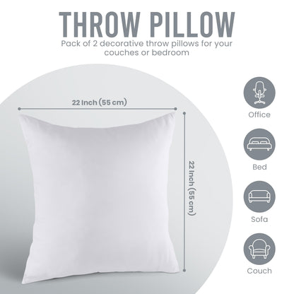 Utopia Bedding Throw Pillows Insert (Pack of 2, White) - 22 x 22 Inches Bed and Couch Pillows - Indoor Decorative Pillow