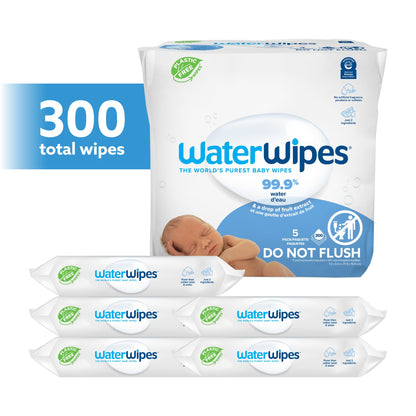 WaterWipes Sensitive+ Newborn & Baby Wipes, 3-In-1 Cleans, Cares, Protects, 99.9% Water, Unscented & Hypoallergenic, 300 Count (5 Packs)
