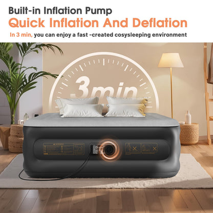 Air Mattress Full with Built in Pump,20'' Inflatable Mattress 2 Mins Self-Inflation/Deflation,Thicker Blow up Mattress Leak-Proof,Flocked Top Air Bed with Storage Bag for Home, Camping & Guests