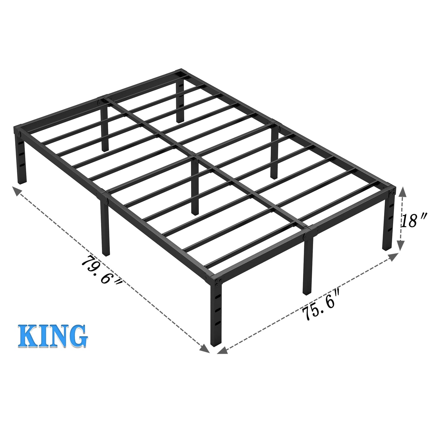 NEW JETO Metal Bed Frame,King Size Bed Frame with Storage Space,Heavy Duty Sturdy Mattress Foundation,Easy Assembly,No Box Spring Needed, Black,18 Inch,King