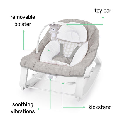 Ingenuity Keep Cozy 3-in-1 Grow with Me Vibrating Baby Bouncer Seat & Infant to Toddler Rocker, Vibrations & Toy Bar, 0-30 Months Up to 40 lbs (Linden)