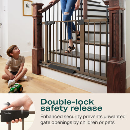 Cumbor 29.7-46" Baby Gate for Stairs, Mom's Choice Awards Winner-Auto Close Dog Gate for the House, Easy Install Pressure Mounted Pet Gates for Doorways, Easy Walk Thru Wide Safety Gate for Dog, Brown
