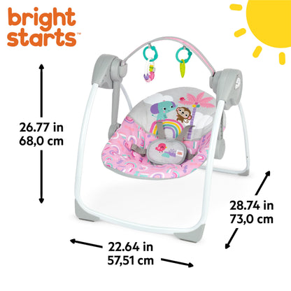 Bright Starts Pink Paradise Portable Compact Automatic Baby Swing with Music, Unisex, Newborn +