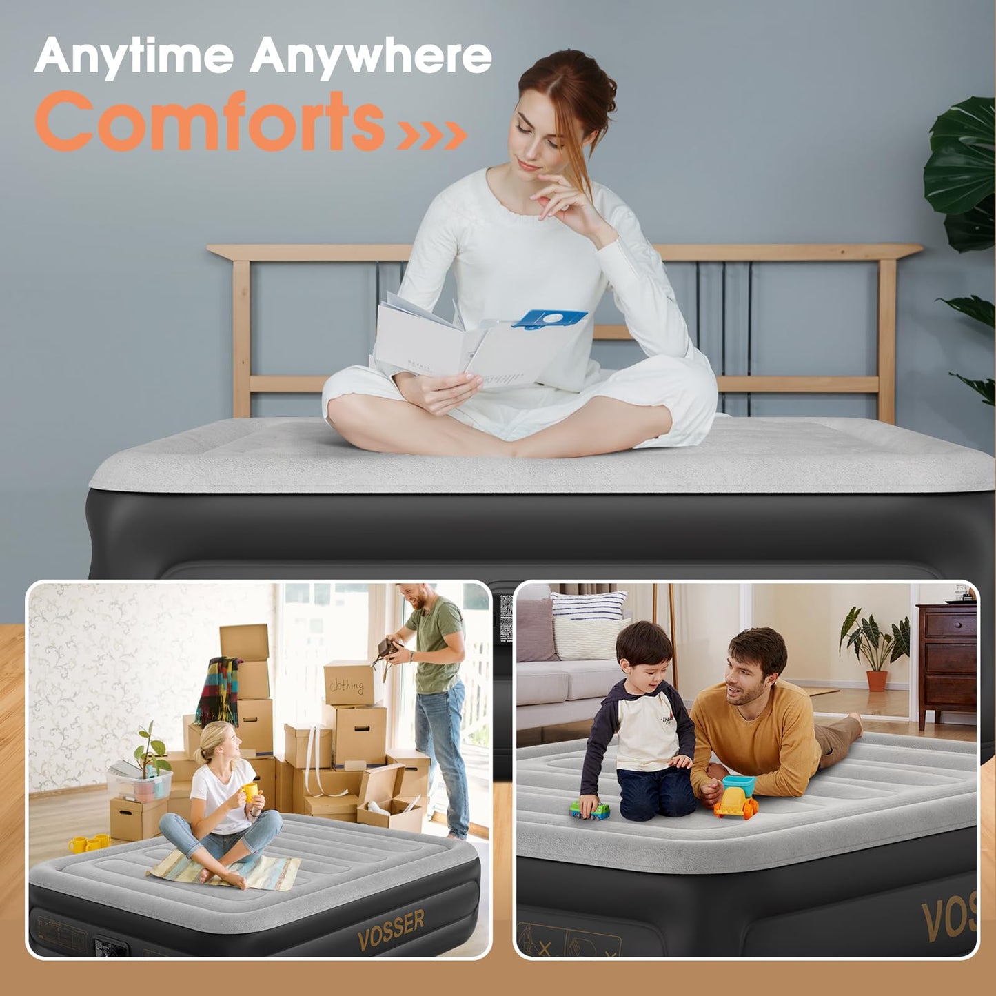 Air Mattress Full with Built in Pump,20'' Inflatable Mattress 2 Mins Self-Inflation/Deflation,Thicker Blow up Mattress Leak-Proof,Flocked Top Air Bed with Storage Bag for Home, Camping & Guests