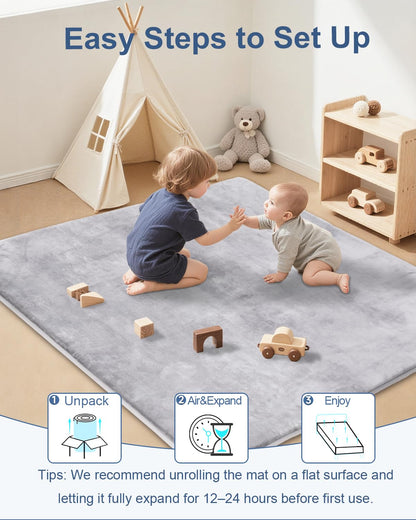 SEPARO Thick Baby Play Mat for Floor,50 x 50 Playpen Mat,Tummy Time Foam Mat,Ultra Soft Support & Plush Feel,Easy Care with Non-Slip Cushioned for Infant,Kids and Toddler Crawling,Grey