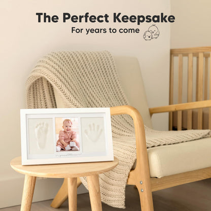 Baby Hand and Footprint Kit - Clay Handprint Keepsake Frame, Newborn Nursery Picture Frame, Personalized New Mom Gifts for Baby Shower & Registry (Alpine White)