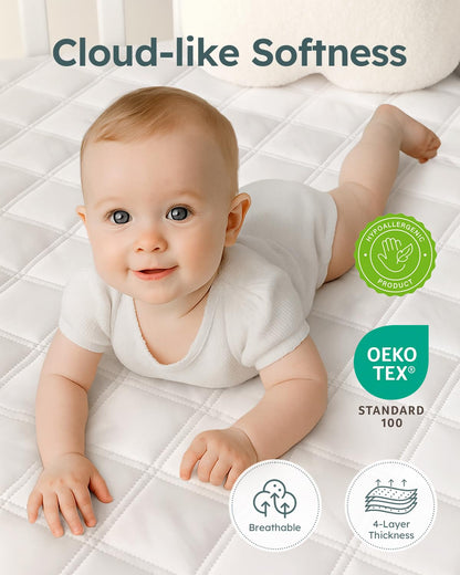 Yoofoss Waterproof Crib Mattress Protector 2 Pack, Quilted Crib Mattress Pad Cover Ultra Soft and Breathable, Machine Washable Toddler Mattress Protector for Standard Baby Crib Size 52''x28''