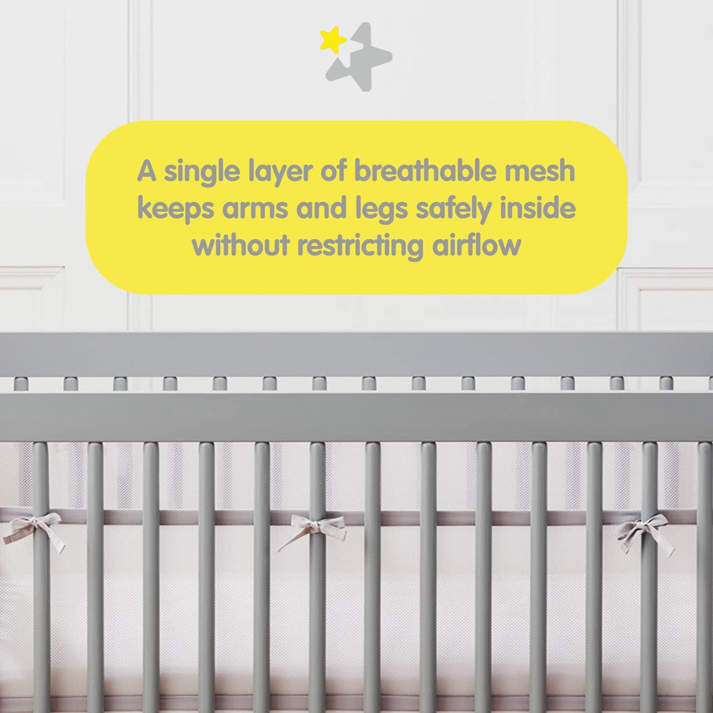 BreathableBaby Breathable Mesh Liner for Full-Size Cribs, Classic 3mm Mesh, White (Size 4FS Covers 3 or 4 Sides)