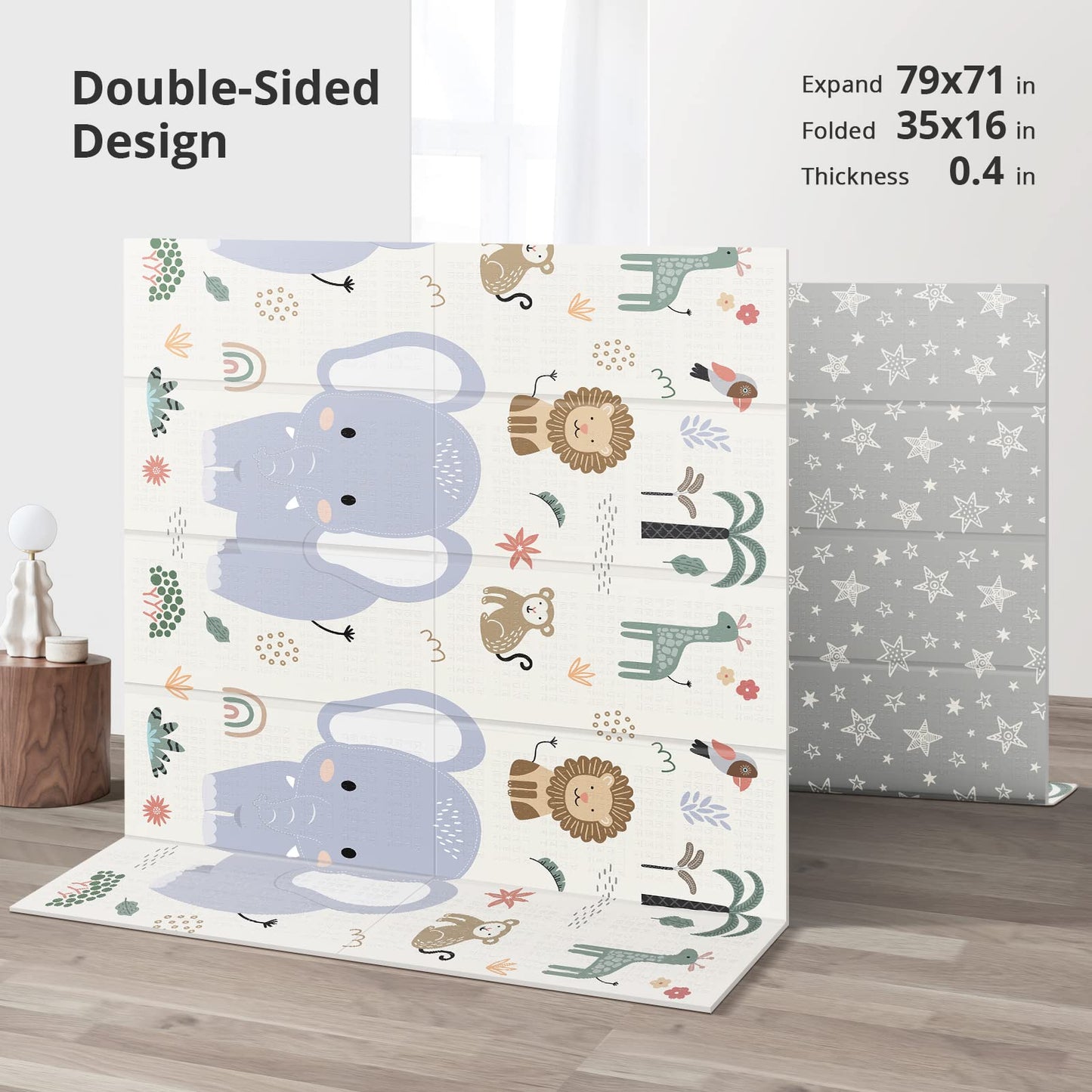 NOONKTY 79x71 Foldable Baby Play Mat for Floor, Extra Large Non-Toxic Tummy Time and Crawling Playmat, Thick Foam Play Mat for Baby, Reversible Portable Babies Floor Mats for Infant, Toddler